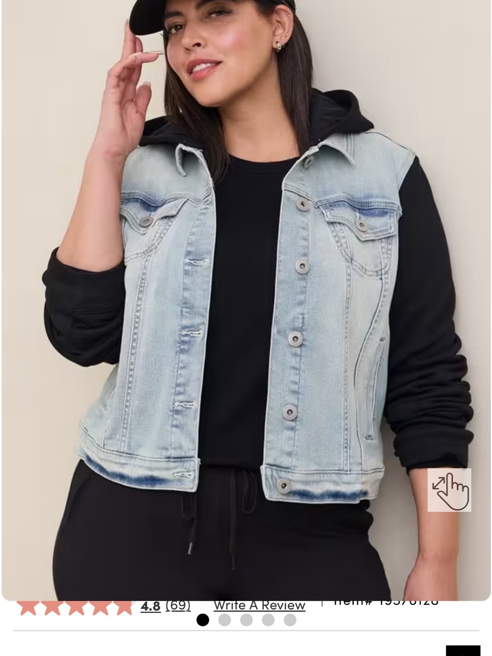 torrid Light Wash Denim Vest with Black Hoodie Insert